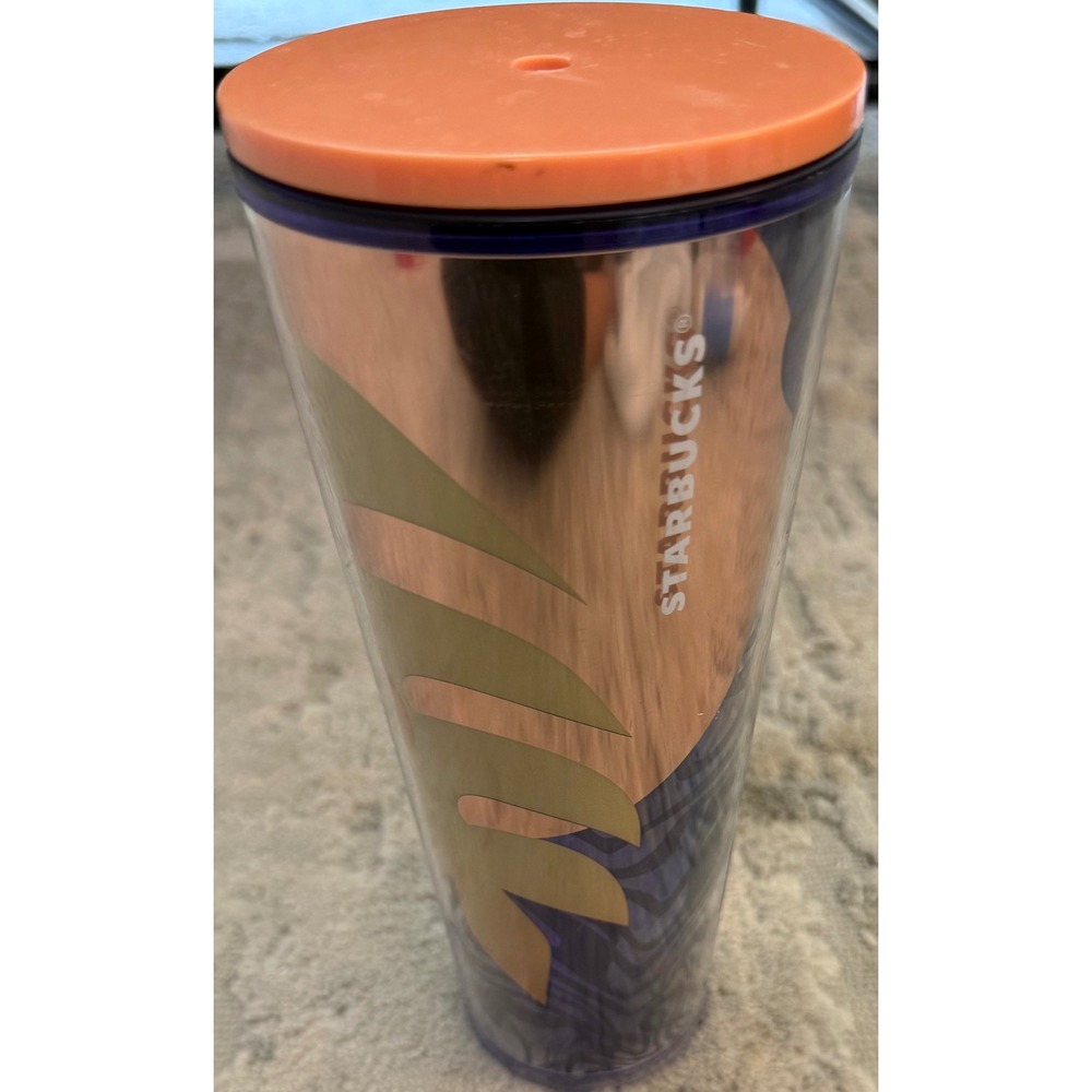 Starbucks 24oz Venti Cold Cup Tumbler Rose Gold Purple Tropical Palm Leaf NEW